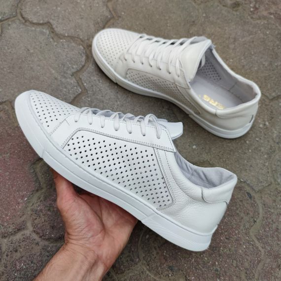Чоловічі кеди з перфорацією 46 47 48 49 розмір. Білі кеди великого розміру! | Зображення 1