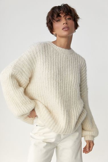 Тепла жіноча кофта з рукавами-ліхтариками - молочний цвет, ONE SIZE (є розміри)