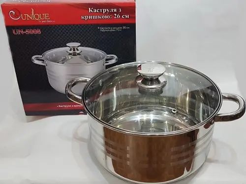 Кастрюля Unique UN-5008 с прозрачной крышкой 7 л | Зображення 3