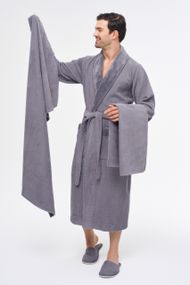 Чоловічий халат Nusa 1163 з тапочками і рушниками, Сірий, L/XL