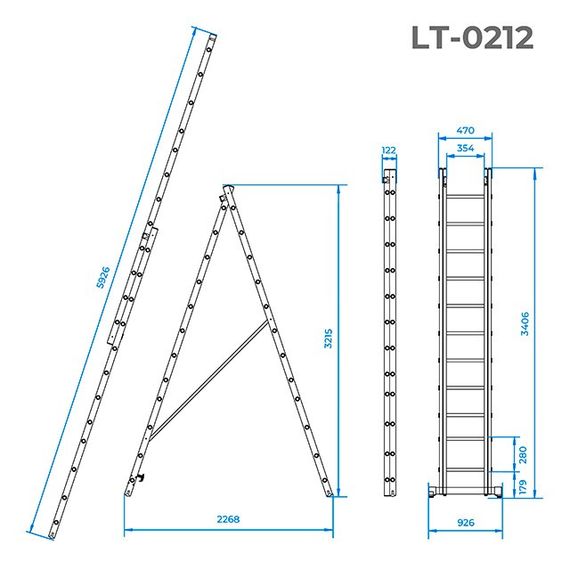 Драбина алюмінієва, 2-секційна,, раскладна, 2*12 сход., 5,9 м INTERTOOL LT-0212 | Зображення 2