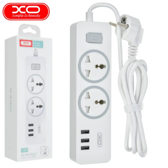 Сетевой удлинитель XO WL04 2500W / 2 розетки / 3 USB / 1.8М - White | Зображення 2