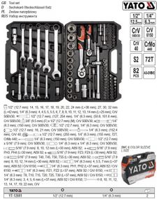 Набор головок торцевых YATO Польша инструмента 1/4'' 1/2'' 82 штуки YT-12691