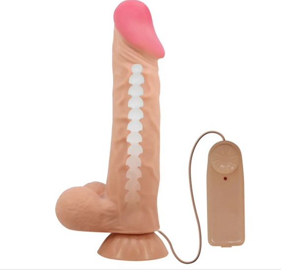 Вібратор на присоску з хребтом і ефектом ковзної шкіри BAILE — Sliding Skin 9,4" Flesh, sexstyle | Зображення 9