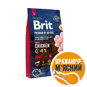 Корм Brit Premium by Nature Adult L для взрослых собак крупных пород, курица, 8 кг