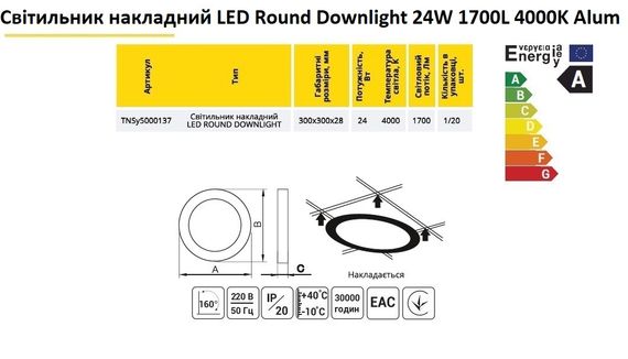 Світильник накладний LED Round Downlight 24W 220V 1700L 4000K Alum Ny95000137 | Зображення 1