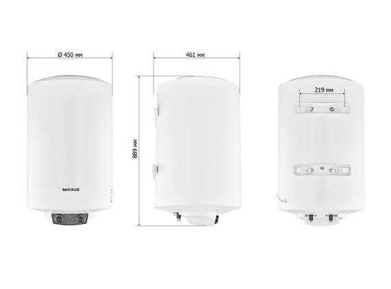 Водонагрівач Mixxus EWH-08100 ROUND DRY 100 л, 2,0 кВт, "сухий" ТЕН, вертикальний, циліндричний, білий (WH0610) | Зображення 1