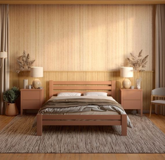 Двоспальне дерев&#039;яне ліжко Mebigrand Прем&#039;єра Коричневий (RAL8025) 160х200 см (MBG-2816)