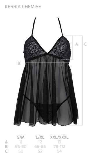 Пеньюар Passion KERRIA CHEMISE black, S/M, мереживний верх, трусики в комплекті Sex Aura | Зображення 4