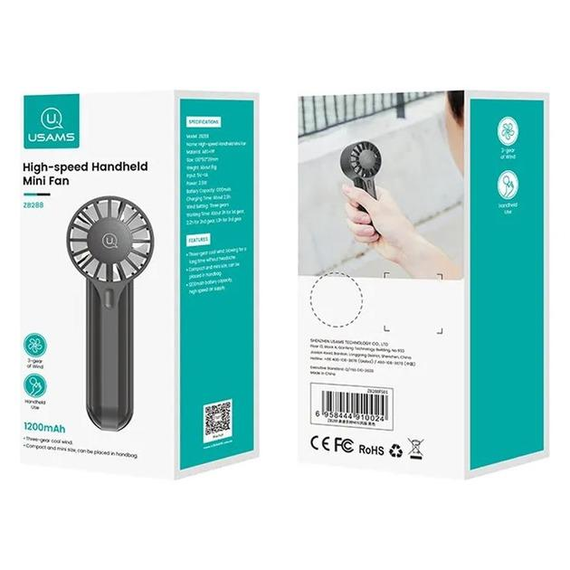 Портативний вентилятор Usams ZB288 Handheld mini fan 1200 mAh Black | Зображення 4