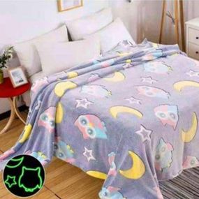 Плед детский Сова и Луна микрофибра светящийся в темноте 150*200см Серый