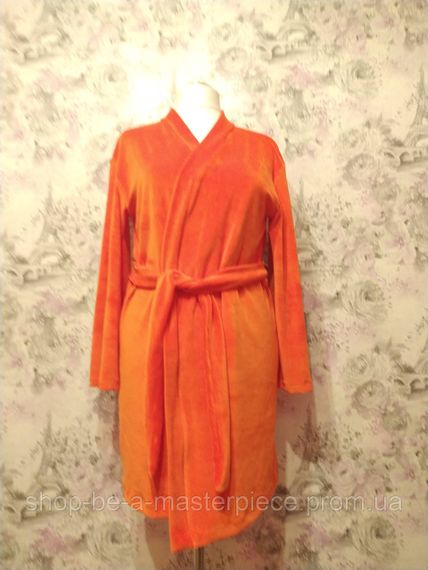 Халат жіночий велюровий оксамитовий банний домашній помаранчевий короткий 72