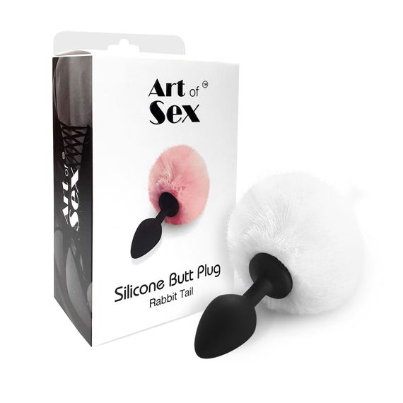 Силіконова анальна пробка М Art of Sex - Silicone Bunny Tails Butt plug White, діаметр 3,5 см | Зображення 2