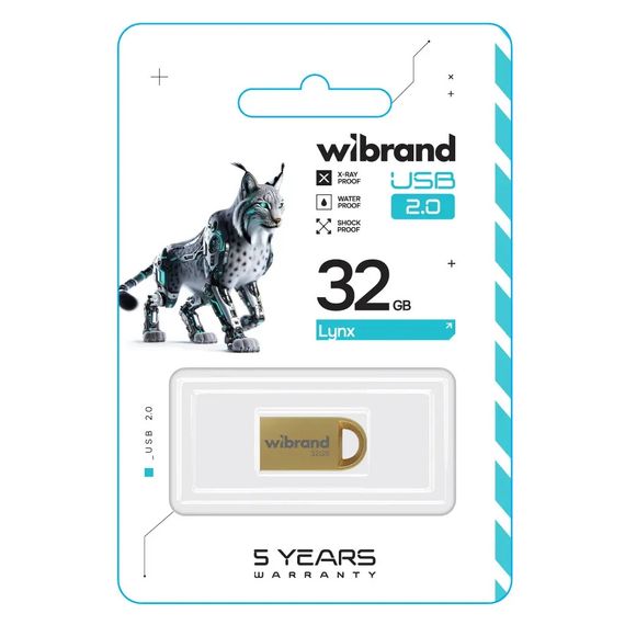 USB флеш накопичувач Wibrand 32GB lynx Gold USB 2.0 (WI2.0/LY32M2G) | Зображення 1