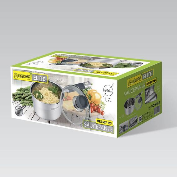 Ковш кухонный Maestro MR-3507-16S, 1.7 л, 16 см, из нержавеющей стали с крышкой, для всех типов плит | Зображення 4