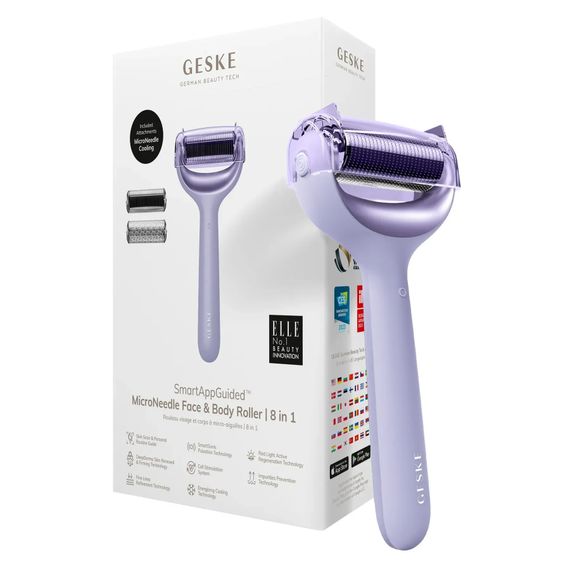 Електронний ролер для обличчя та тіла з мікроголками GESKE MicroNeedle Face&Body Roller 8в1 gray, Фіолетовий