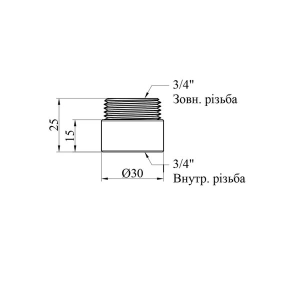 Подовжувач STA 3/4" ВЗ, L=15 мм латунний | Зображення 1