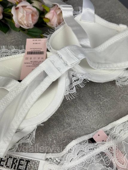 Білий Мереживний комплект спідньої білизни Вікторія Сикрет спідня білизна зі стразами Victoria's Secret 85В | Зображення 2