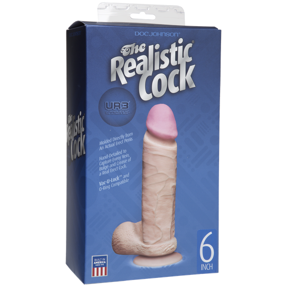 Фалоімітатор Doc Johnson The Realistic Cock 6 inch White – ULTRASKYN, Vack-U-Lock, діаметр 4,3 см | Зображення 1