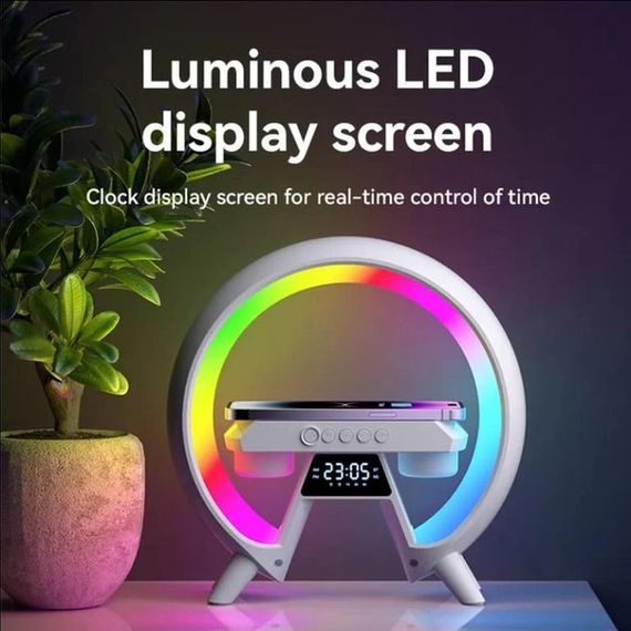 LED Лампа нічник з бездротовою зарядкою та Bluetooth динаміком G-Lite XM-X63, Годинник хамелеон з будильник | Зображення 2