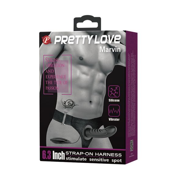 Страпон - Pretty Love Marvin Vibrating StrapOn Harness Black, 16.2 см | Зображення 1