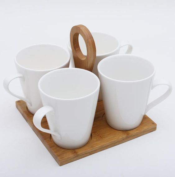 Чайний набір Ceram-Bamboo 4 кружки 245мл на підставці | Зображення 1