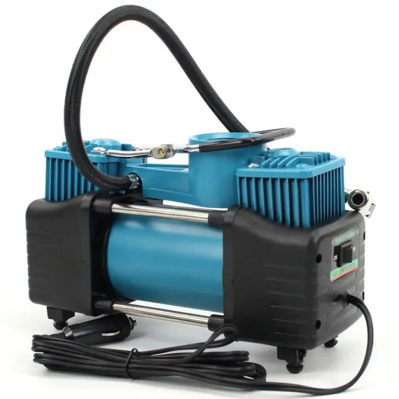 Автомобільний компресор AD 636060 2-поршневий 12 V з набором інструментів для ремонту шин у кейсі, зелений | Зображення 2