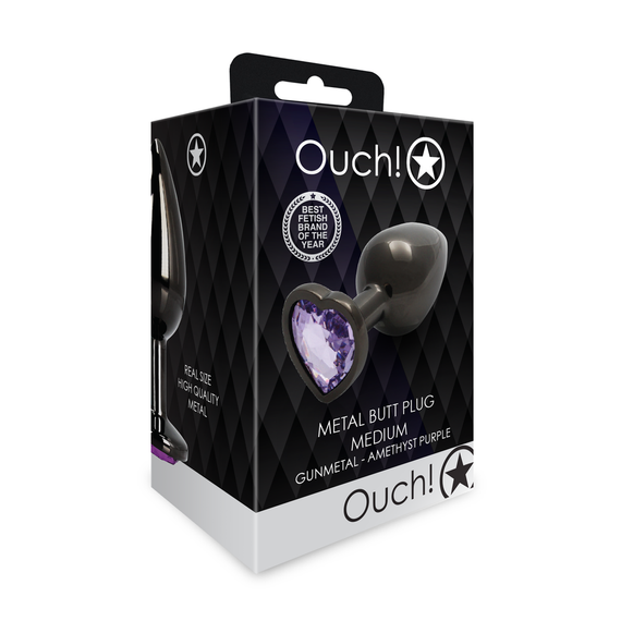 Анальна пробка - Ouch! Metal Butt Plug Medium Gunmetal/Amethyst Purple Sex Aura