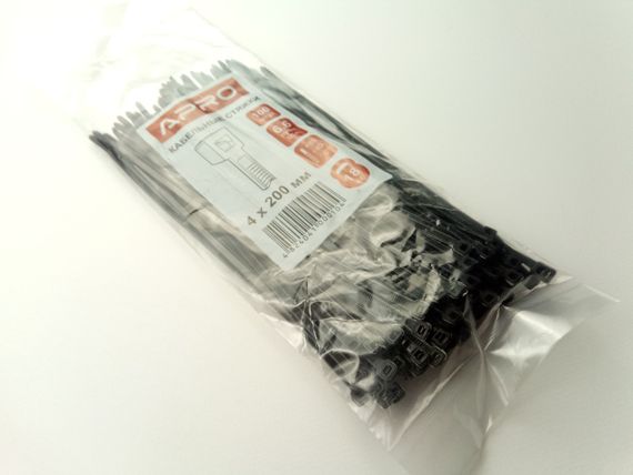 Хомут пластиковий APRO 200х4 (100 шт. в уп.) чорний, 1 ПАКОВКА (CT-B4200)