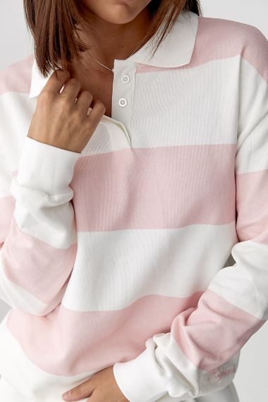 Кофта-поло у смужку - пудра цвет, M (є розміри) | Зображення 3