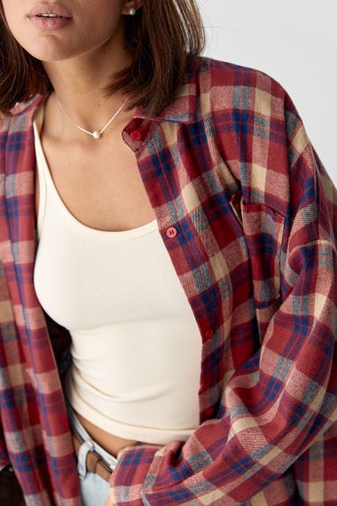 Сорочка в клітинку з напівкруглим низом - темно-червоний цвет, ONE SIZE (є розміри) | Зображення 3
