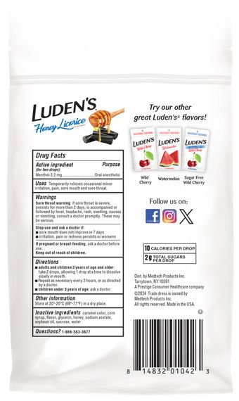 Заспокійливі льодяники з пектином Luden’s, для горла та порожнини рота, смак - мед та лакриця, 30 шт. | Зображення 1