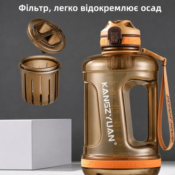 Эко-бутылка KANGZYUAN 1500 мл (1.5 л) - Оранжевая Tritan BPA-free, ударопрочная, спортивная с ручкой и ремешком | Зображення 4