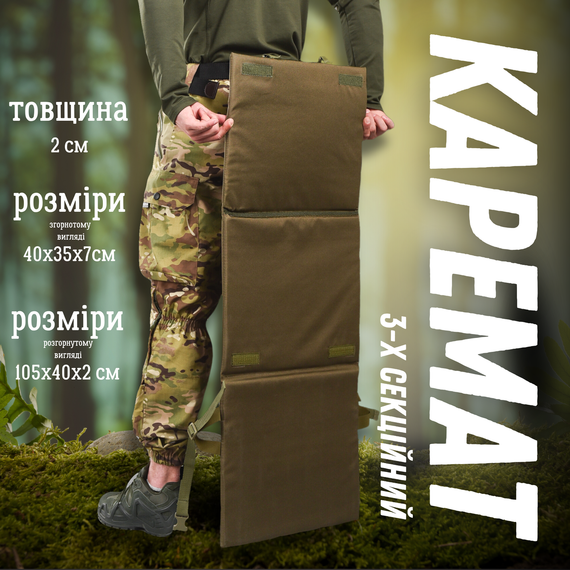Сидушка тройная каримат тактический с креплением на пояс складная коврик | Зображення 5