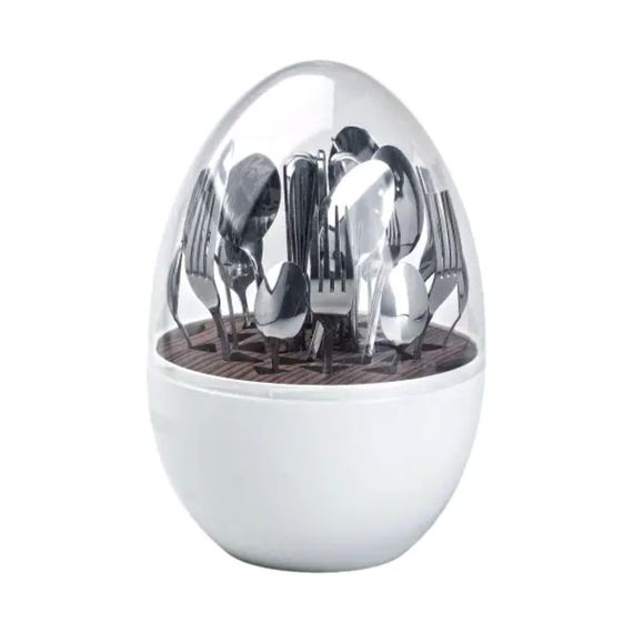 Набір столових приладів на 6 персон із нержавіючої сталі 24 штуки з підставкою Яйце Білий HP7889 | Зображення 3