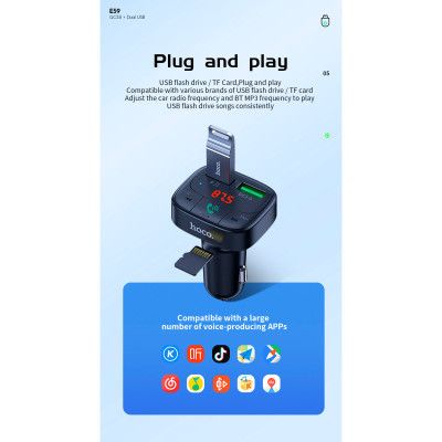 FM модулятор HOCO E59, Black, Box (E59) | Зображення 6