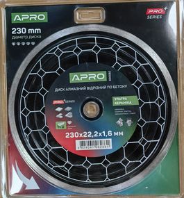 Диск алмазний для бетону Кераміка Ультра 230х1.6х22.22мм 22-24% APRO PRO