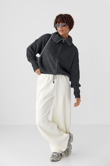 Теплі спортивні штани палаццо з подвійним поясом - молочний цвет, XL (є розміри) | Зображення 2