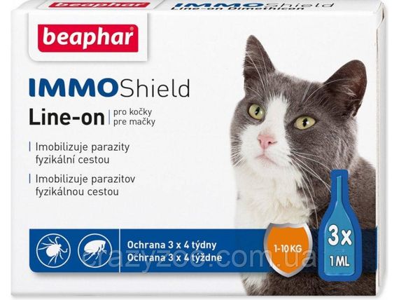 Капли против внешних паразитов для котов Beaphar IMMO Shield от 1 до 10 кг ЦЕНА ЗА 1 ШТ 13581