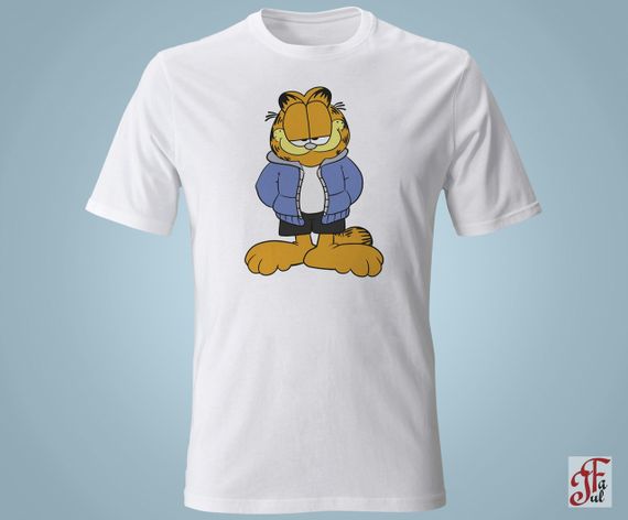 Футболка с принтом  Гарфилд в синей куртке. XL