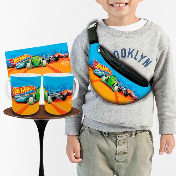 Набір: дитяча сумка-бананка+кружка Хот Вілс «Hot Wheels» 32х15см, бананка для хлопчика через плече на подарунок (01001)