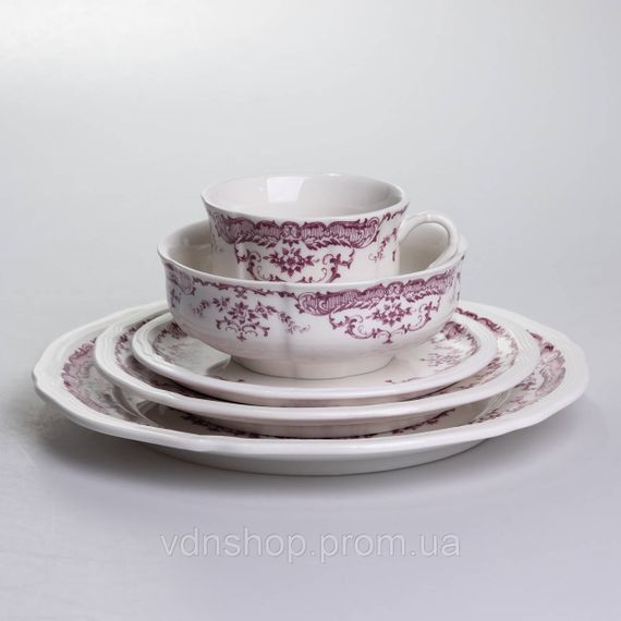 Столовий набір посуду тарілок і чашок 32 предмети на 6 персон «Бордовий Меандр» порцеляновий YY78-3A | Зображення 4