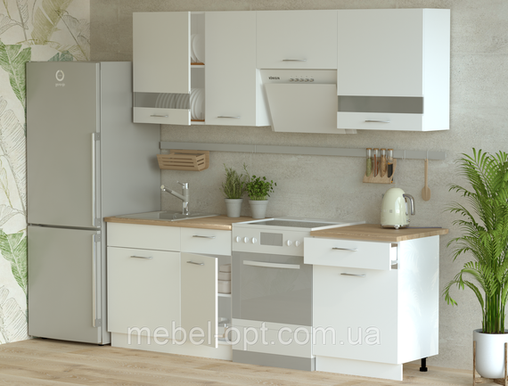 Кухня Лея Doros Белый гладкий / Сонома ДСП / вставки стекло 220х60х250 (80359337) | Зображення 1