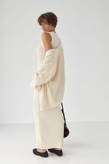 В'язаний костюм із сукнею та кардиганом - молочний цвет, ONE SIZE (є розміри) | Зображення 1