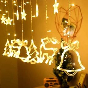 Гірлянда штора з новорічними формами від USB, Новорічна світлодіодна гірлянда-штора 2.5 м знижка