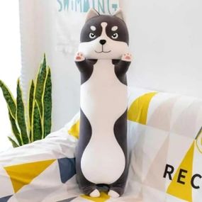 Мягкая игрушка-подушка Хаски Батон 130см Серый