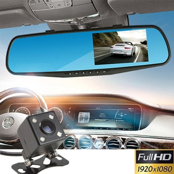 Зеркало видеорегистратор L-9002 с 2-ма камерами, LCD 4.3'', 1080P Full HD | Зображення 2