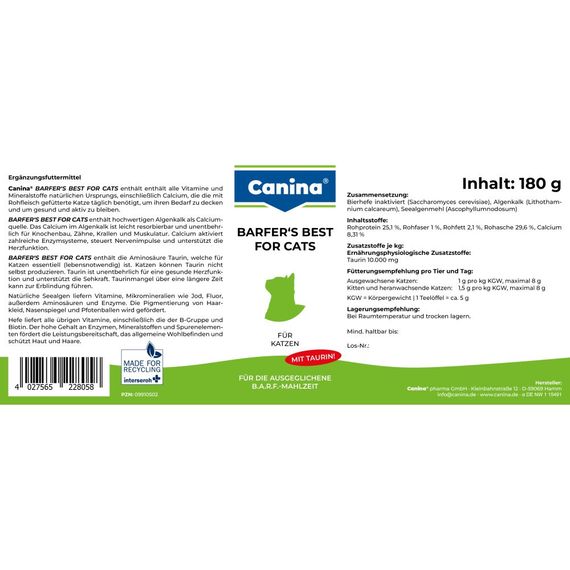 Вітамінно-мінеральний комплекс для котів на натуральному харчуванні Canina Barfer Best, 180 гр | Зображення 2
