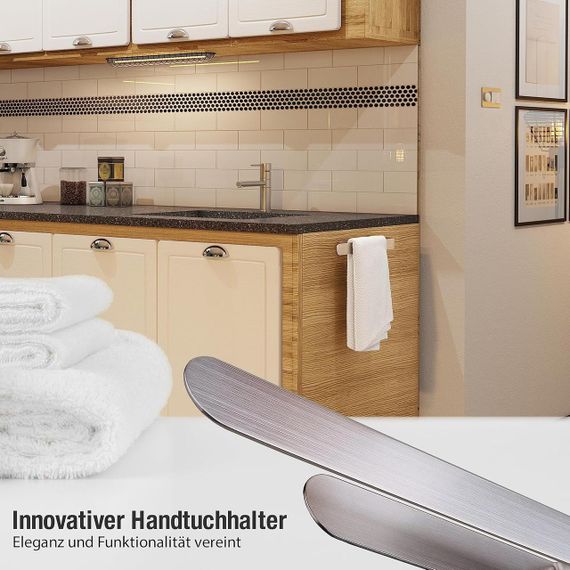 Тримач для рушників самоклеючий настінний 36 см до 10 кг, сріблястий для ванної та кухні нержавіюча сталь з клейкими смужками | Зображення 7