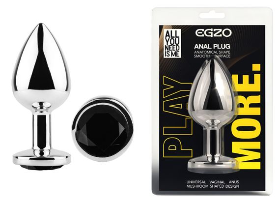 Анальна пробка з кристалом EGZO - Silver Round Plug Black size M Sex Aura
